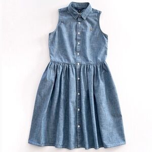 GIRLS POLO RALPH LAUREN DENIM CHAMBRAY FIT & FLARE COASTAL COWGIRL DRESS WESTERN